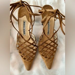 Manolo Blahnik tan suede heels